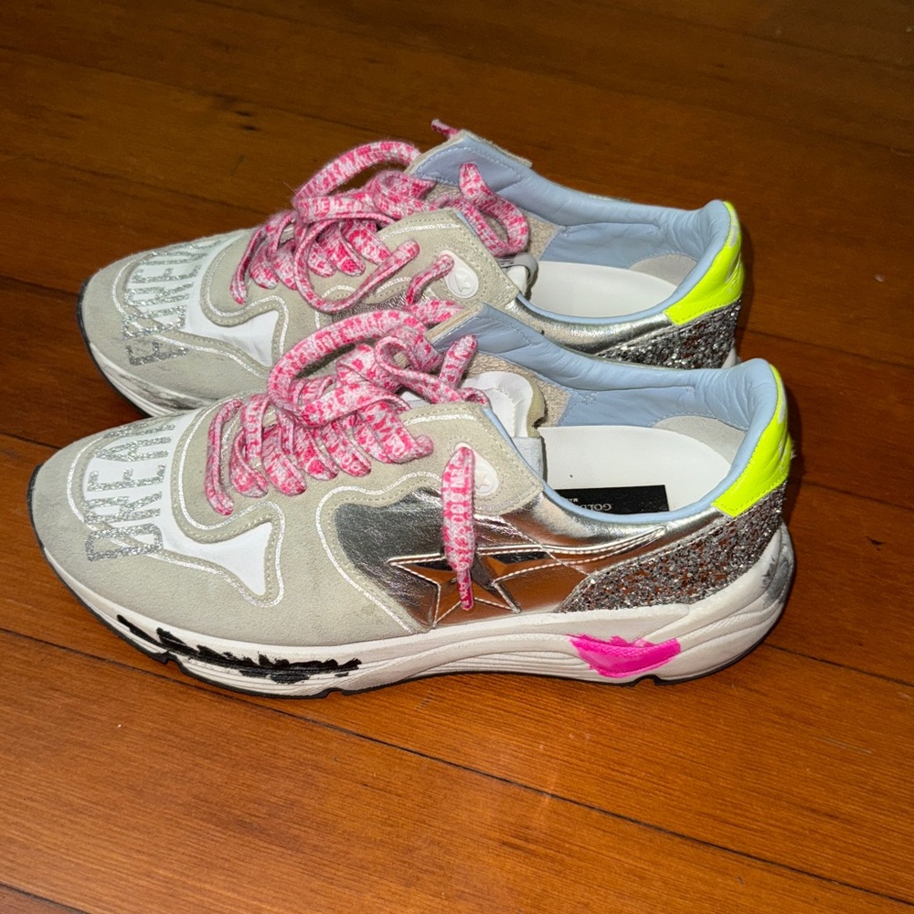 Golden Goose runners Gray and Pink silver and neon